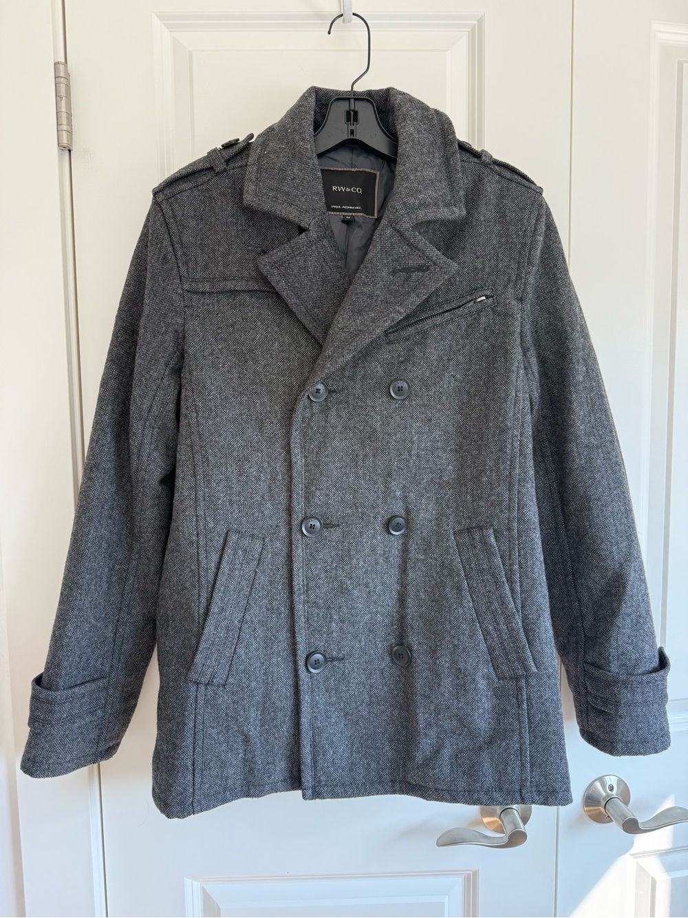 RW&CO. Men's Dark Gray Double-Breasted Wool Peacoat